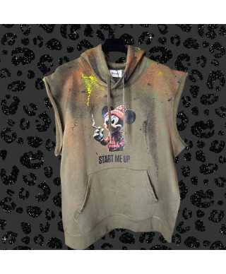 Unisex Sleeveless Hoodie Smokin' Artwork khaki